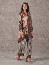 Off white sequined cutdana printed collar neck co ord set