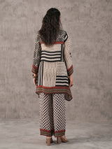 Off white sequined cutdana printed collar neck co ord set