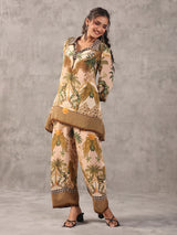 Cream figure print quirky collar neck palazzo co ord set