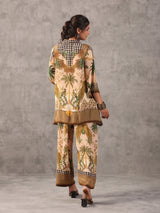 Cream figure print quirky collar neck palazzo co ord set