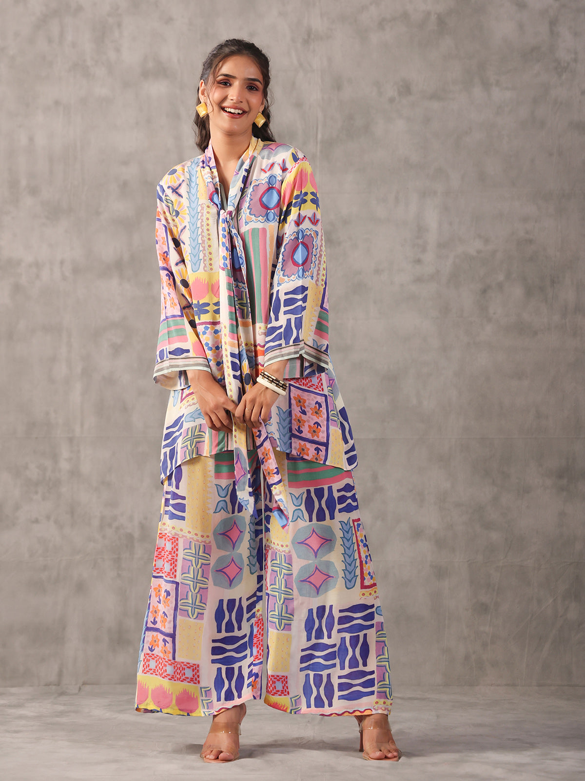 Off white quirky printed full sleeve palazzo co ord set