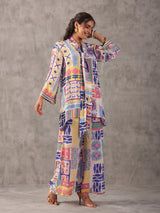 Off white quirky printed full sleeve palazzo co ord set