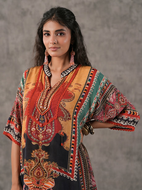 Multicolor ethnic sequin work tassel embellished co ord set