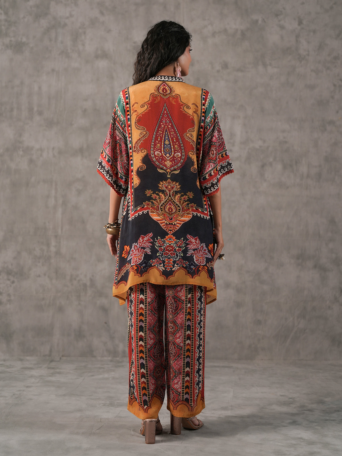 Multicolor ethnic sequin work tassel embellished co ord set