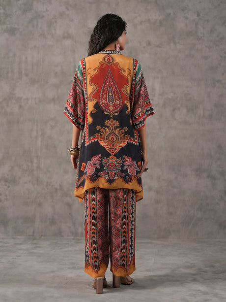 Multicolor ethnic sequin work tassel embellished co ord set