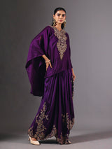 Violet crepe silk indowestern suit with designer embellished detailing
