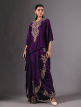 Violet crepe silk indowestern suit with designer embellished detailing