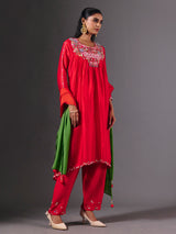 Elegant red silk salwar suit with zardosi embellished dupatta