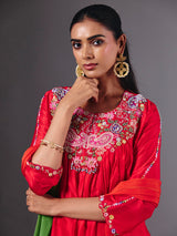 Elegant red silk salwar suit with zardosi embellished dupatta