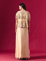 Beige satin silk designer indowestern sequined palazzo suit for weddings