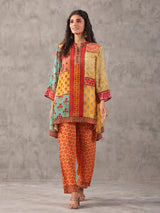 Red and yellow ethnic printed co ord set