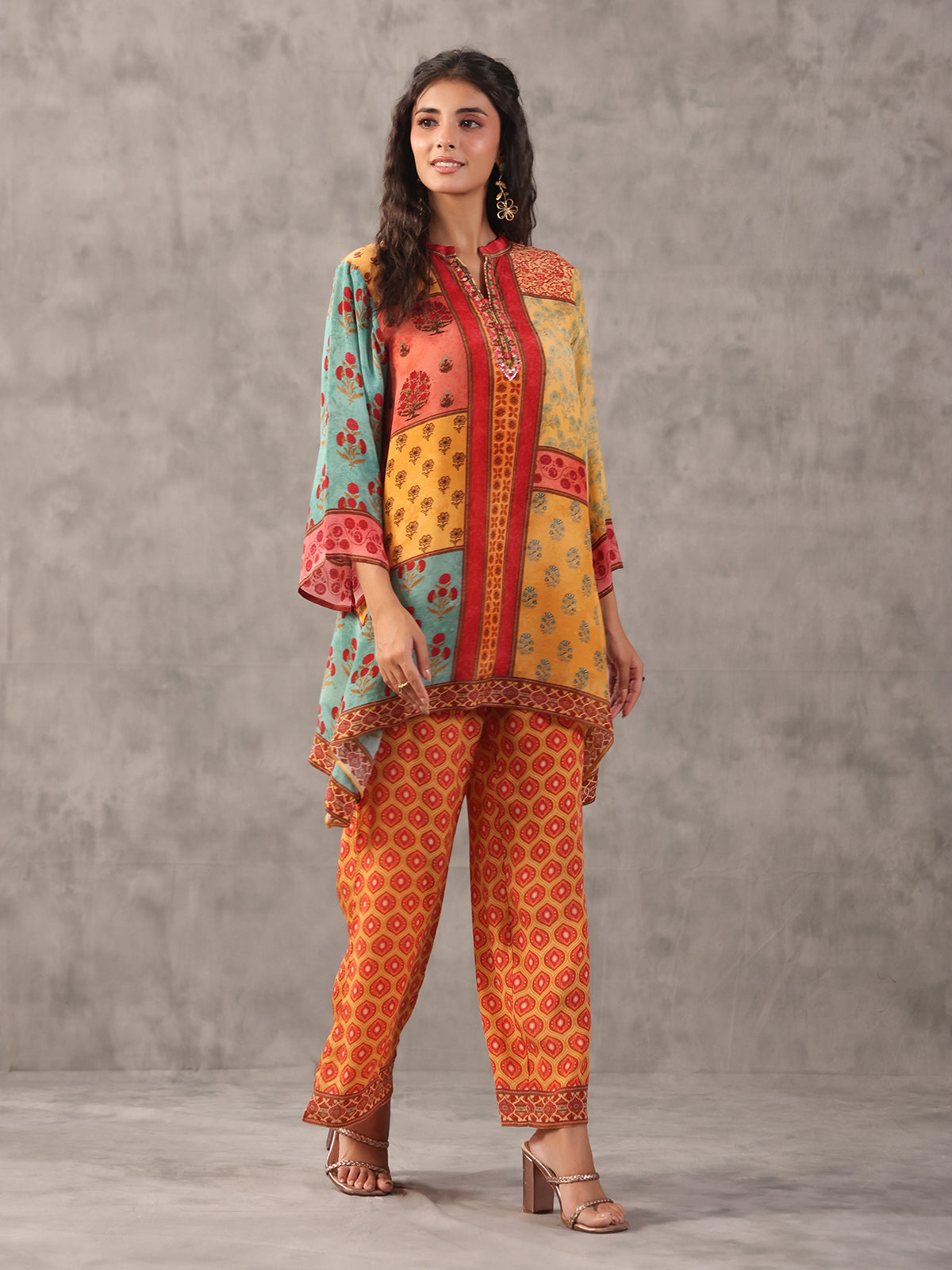 Red and yellow ethnic printed co ord set