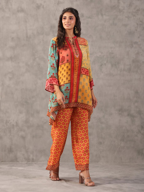 Red and yellow ethnic printed co ord set