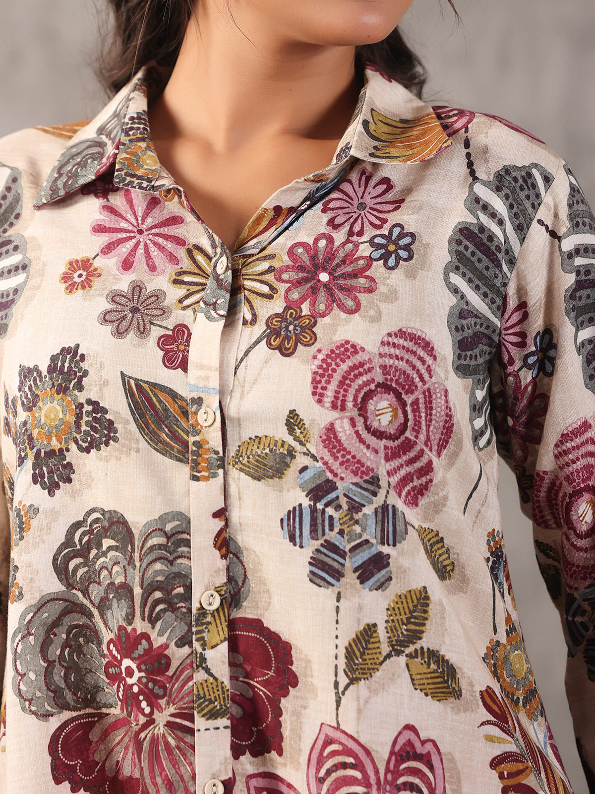 Off white silver linen printed collar neck palazzo co ord set