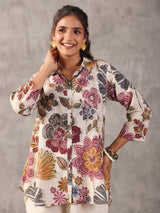 Off white silver linen printed collar neck palazzo co ord set