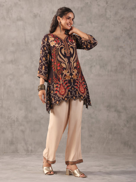 Black scalloped hem cutdana work co ord set