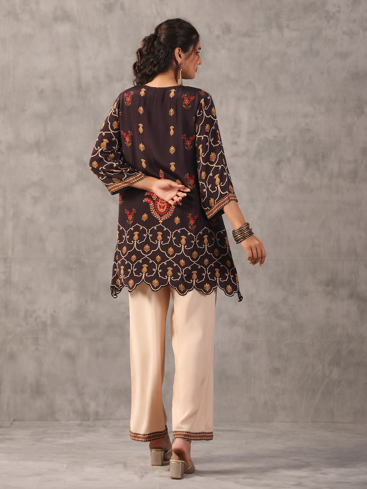Black scalloped hem cutdana work co ord set