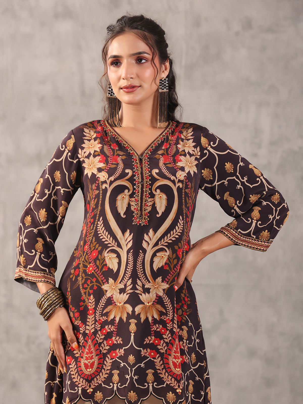 Black scalloped hem cutdana work co ord set