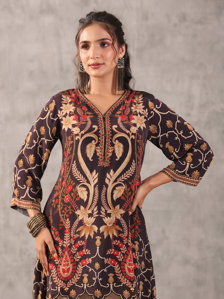 Black scalloped hem cutdana work co ord set