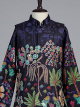 Black pichwai print boys waistcoat set