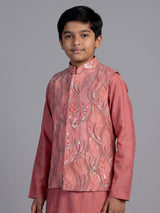 Dusty rose pink leaf embroidered boys waistcoat set