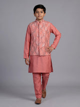 Dusty rose pink leaf embroidered boys waistcoat set