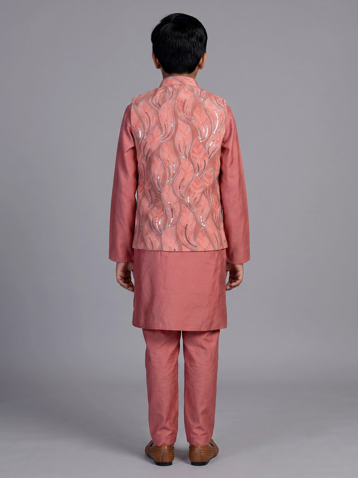 Dusty rose pink leaf embroidered boys waistcoat set