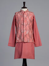 Dusty rose pink leaf embroidered boys waistcoat set