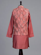 Dusty rose pink leaf embroidered boys waistcoat set