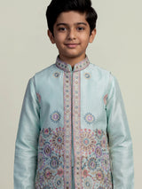 Mint blue floral embroidered boys waistcoat set