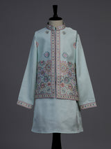 Mint blue floral embroidered boys waistcoat set