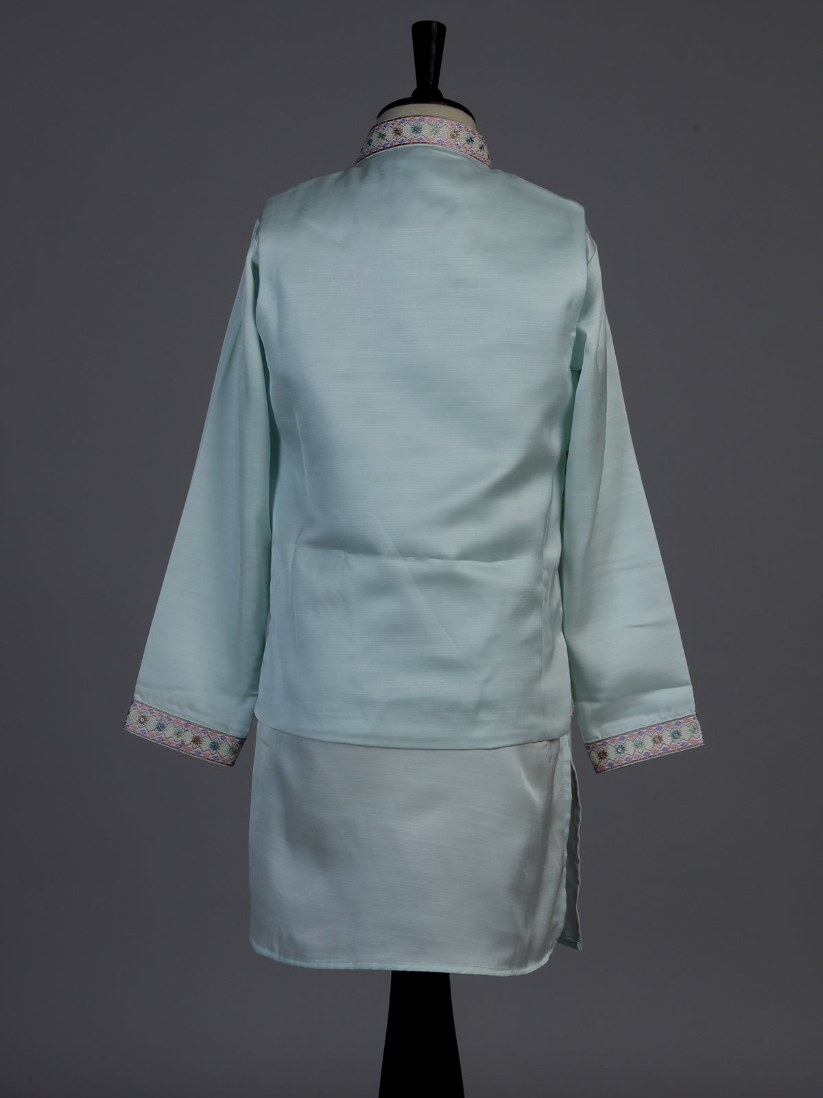 Mint blue floral embroidered boys waistcoat set
