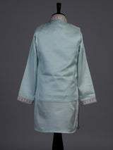 Mint blue floral embroidered boys waistcoat set