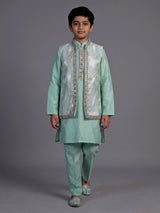 Seafoam mint green feather embroidered boys waistcoat set