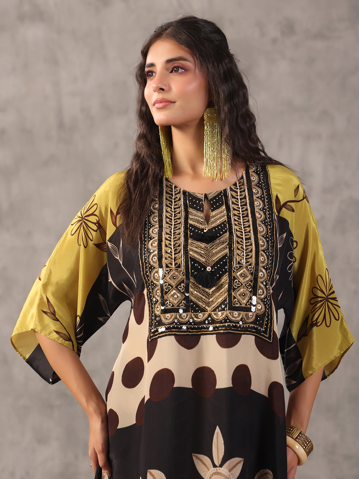 Black ethnic cutdana work tassel co ord set