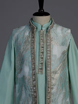 Seafoam mint green feather embroidered boys waistcoat set