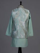 Seafoam mint green feather embroidered boys waistcoat set
