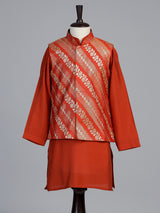 Orange leheriya zari boys waistcoat set