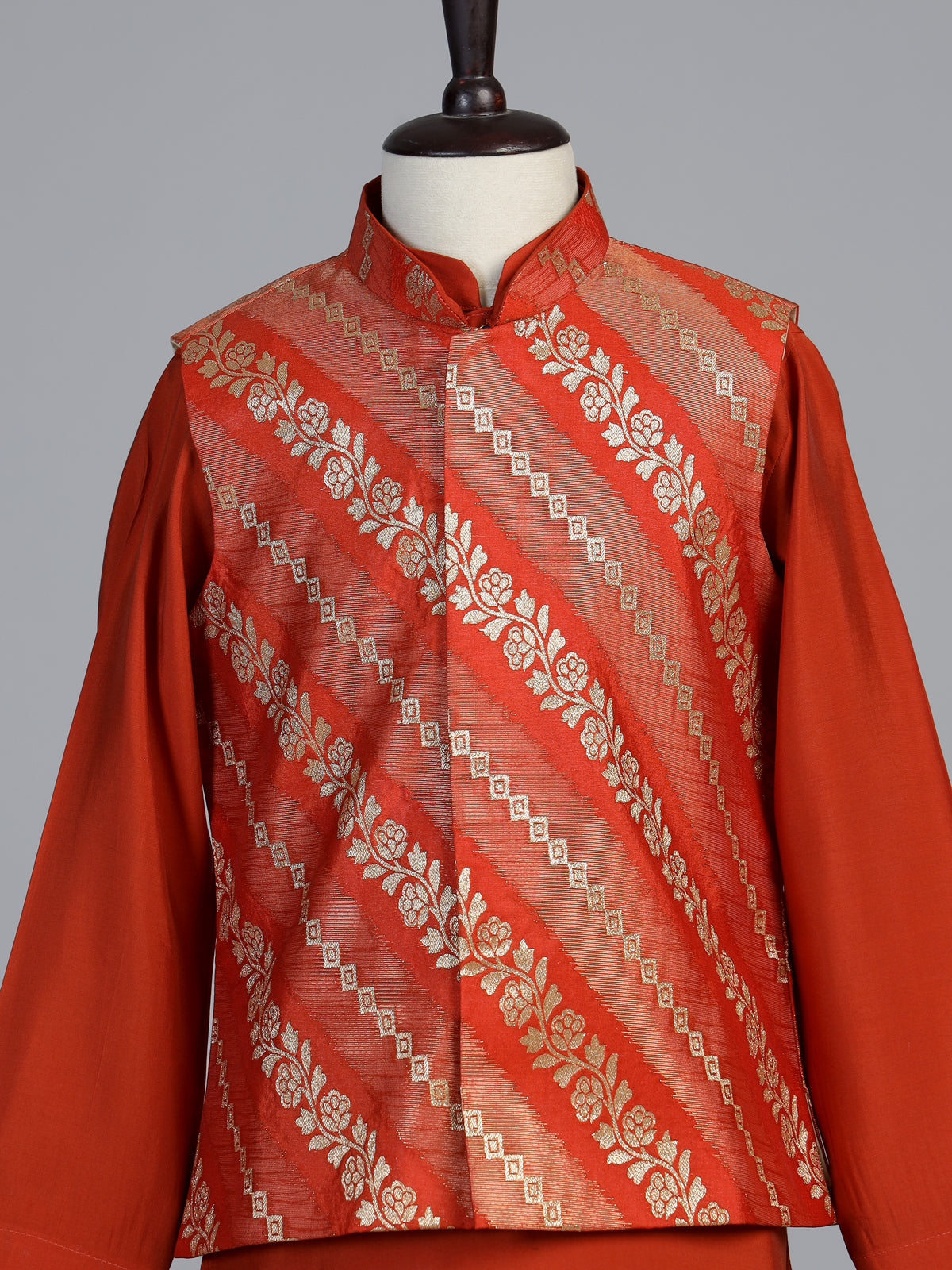 Orange leheriya zari boys waistcoat set