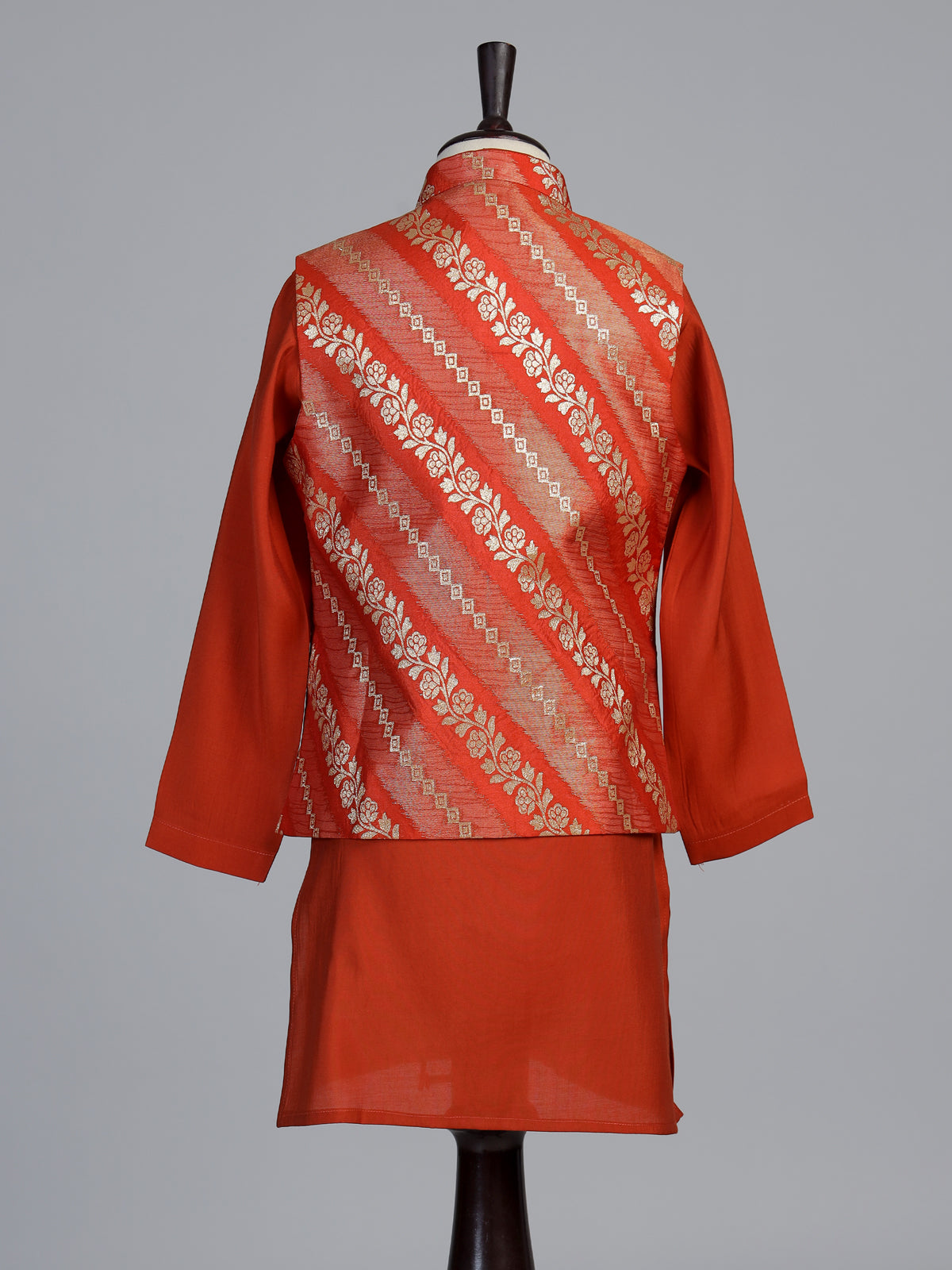 Orange leheriya zari boys waistcoat set