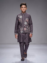 Dusty slate mauve floral boys waistcoat set