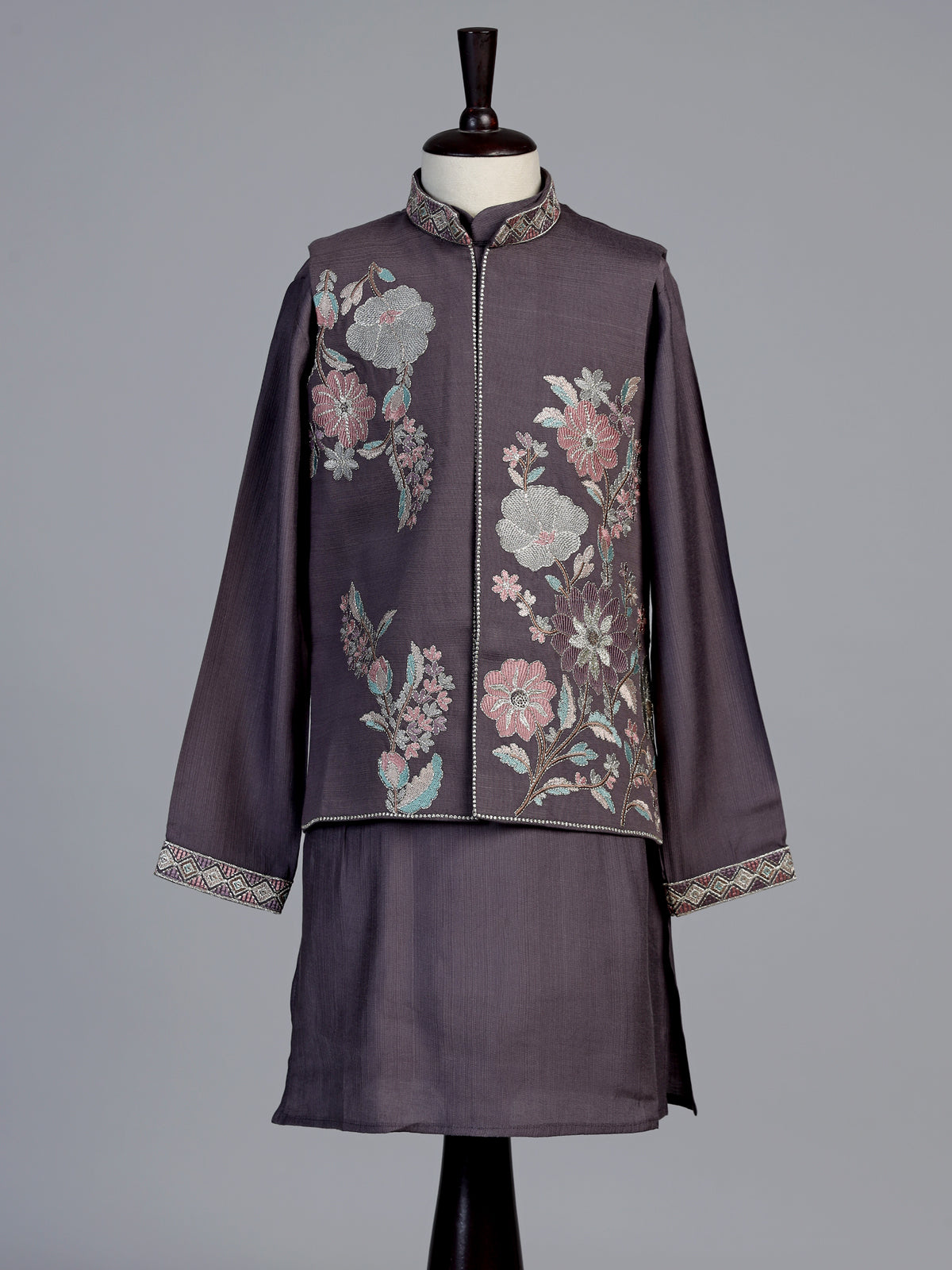 Dusty slate mauve floral boys waistcoat set