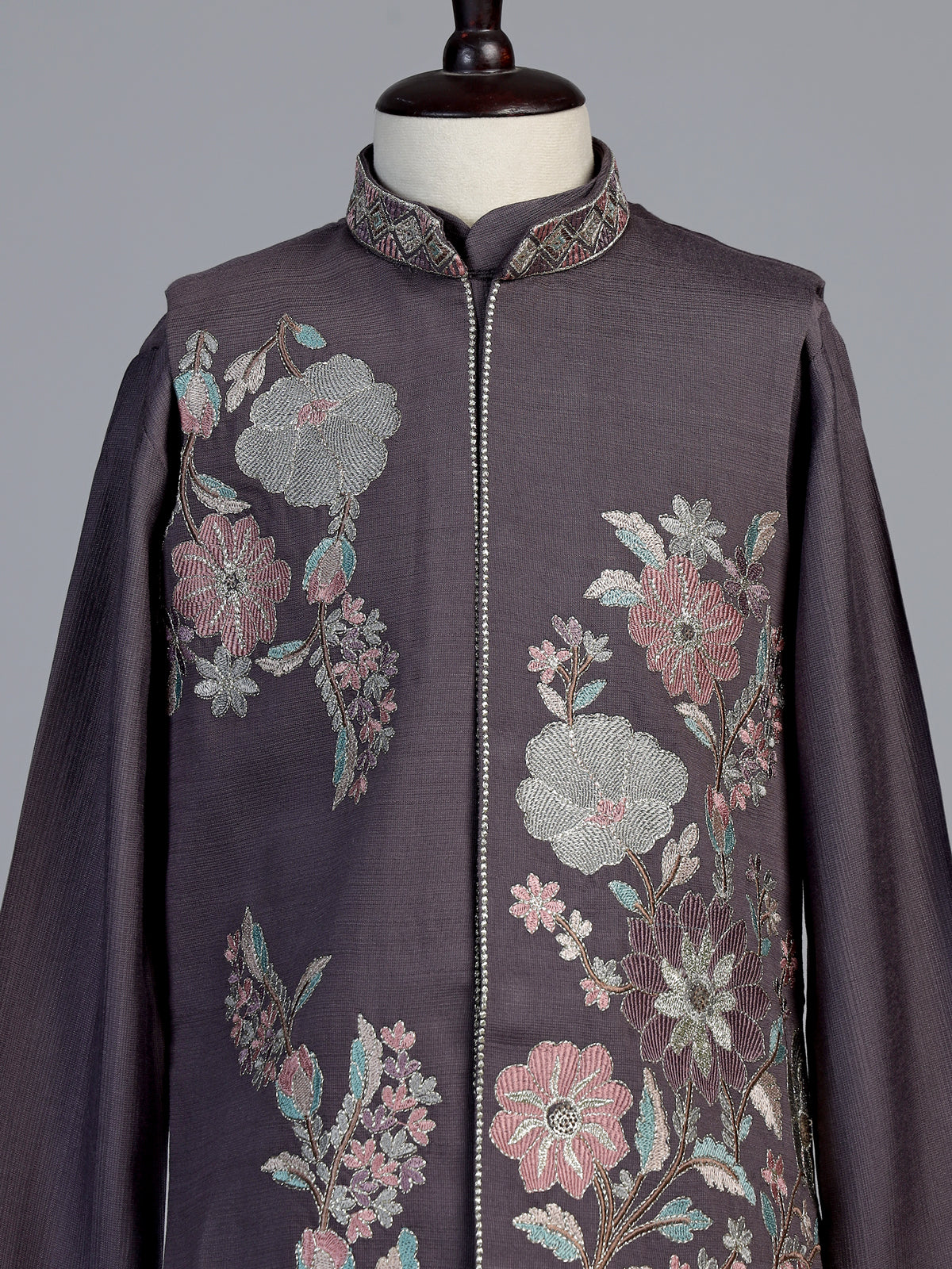 Dusty slate mauve floral boys waistcoat set