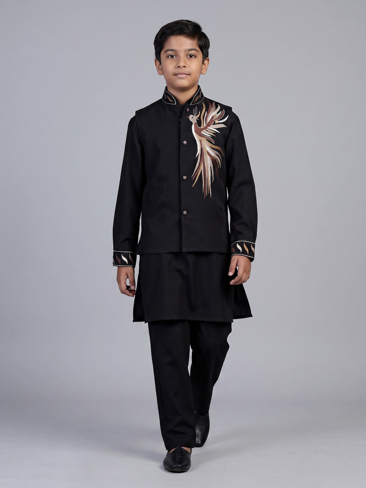Black crested bird boys waistcoat set