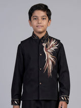 Black crested bird boys waistcoat set