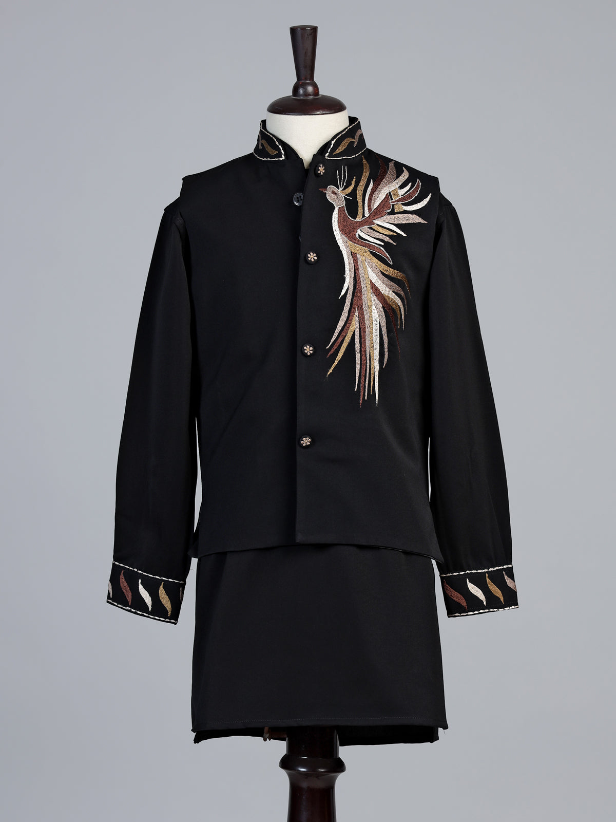 Black crested bird boys waistcoat set