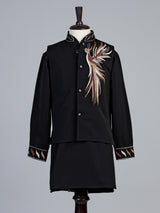 Black crested bird boys waistcoat set