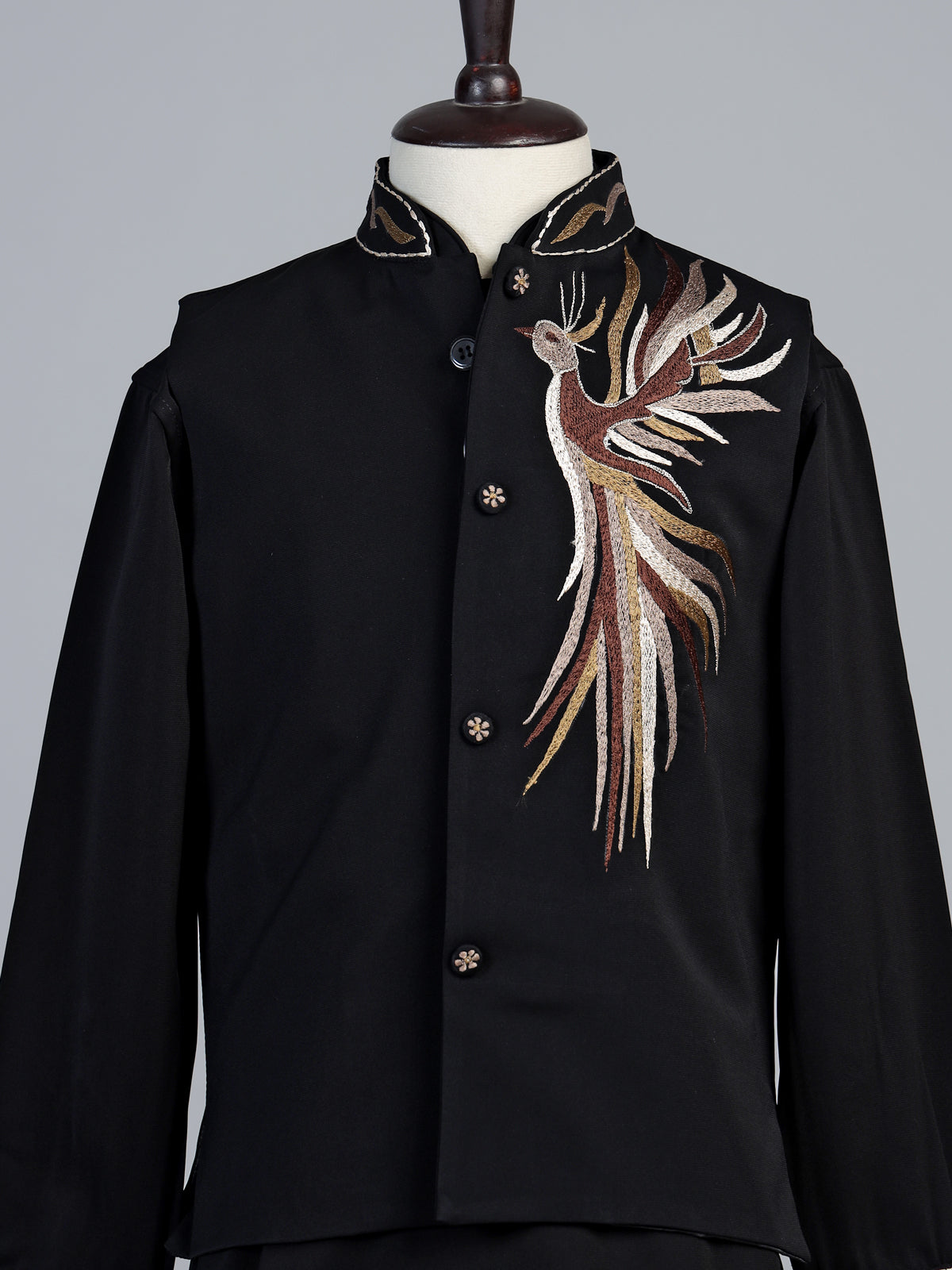 Black crested bird boys waistcoat set