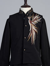 Black crested bird boys waistcoat set
