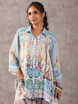 Sky blue european print collar neck palazzo co ord set